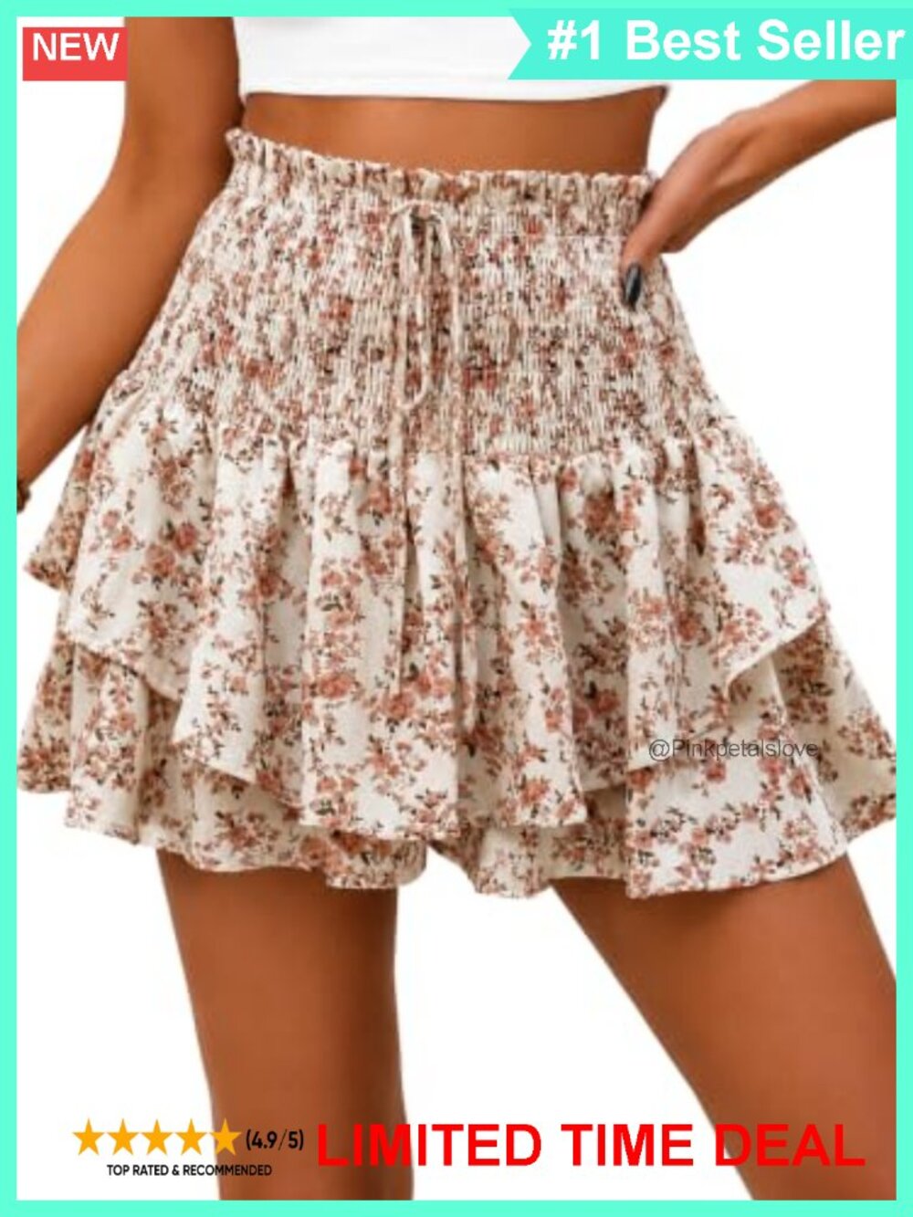 Flowy Ruffle Mini Skort with Built-in Shorts High Waisted